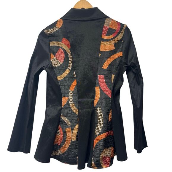 Vintage Joseph Ribkoff Black Orange Red Design 2 Button Jacket Blazer Top Size 8 - Picture 2 of 5